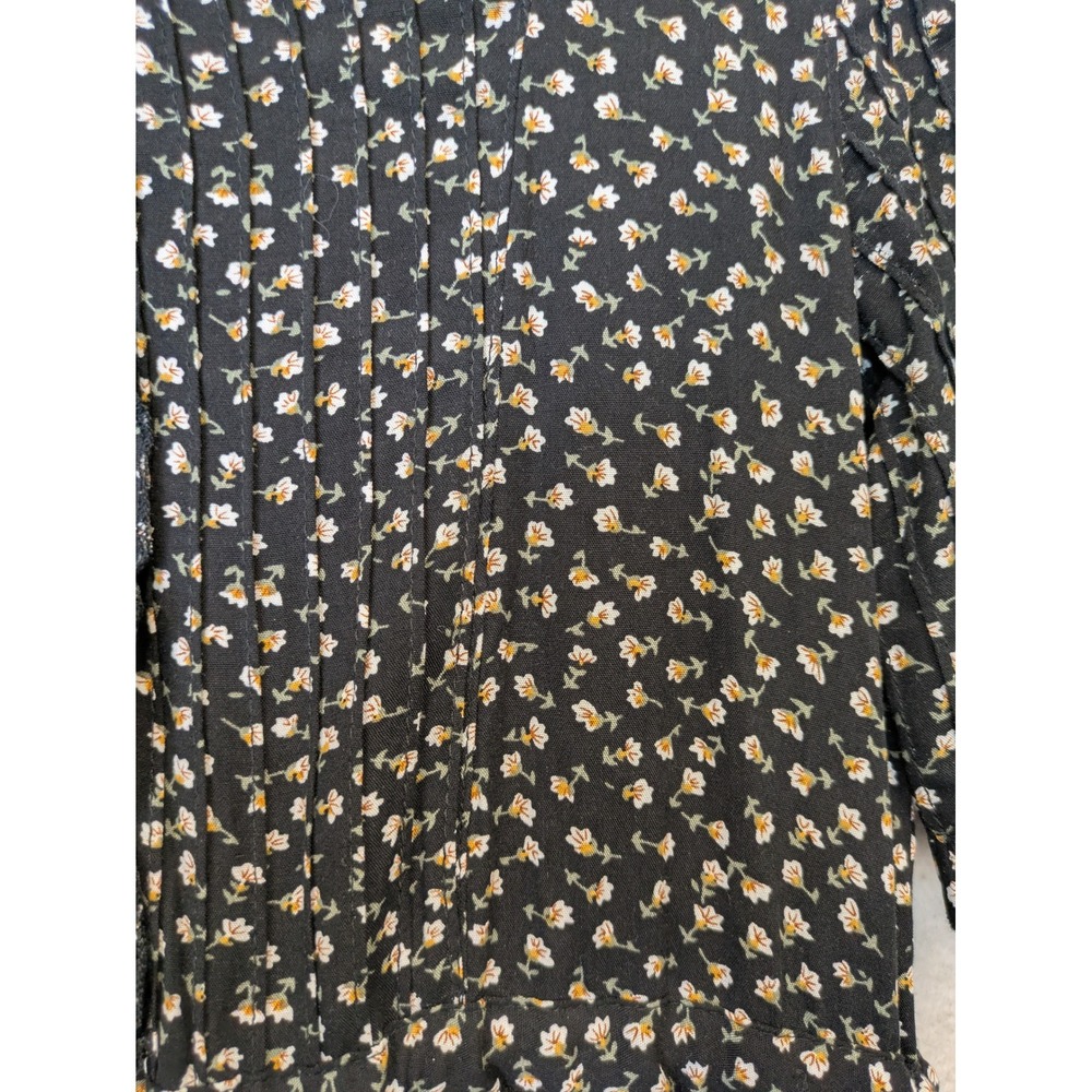 Brass & Roe Midi Dress Women's XS Black Floral Ruffle Collar Tiered - Picture 6 of 11